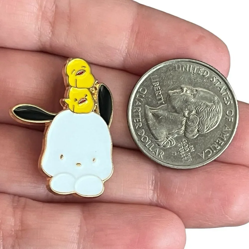 Kawaii Chibi Pooch and Chicks Dog Baby Birds Stack Enamel pin